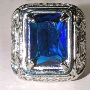 Elegant Silver and Blue Men's Ring Sz 8